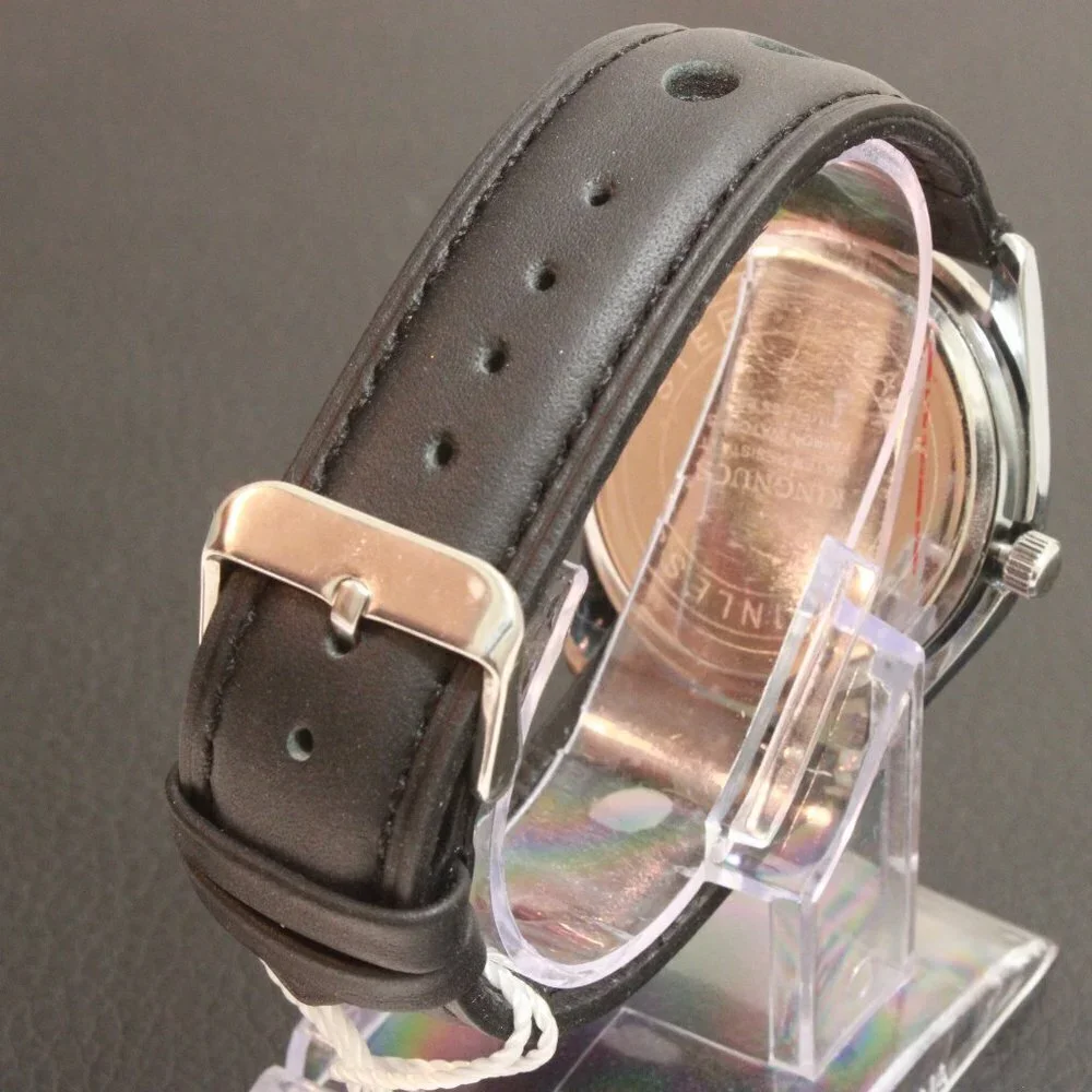 Men's Contemporary Sport Watch Silver Case Black Rally Strap 40mm